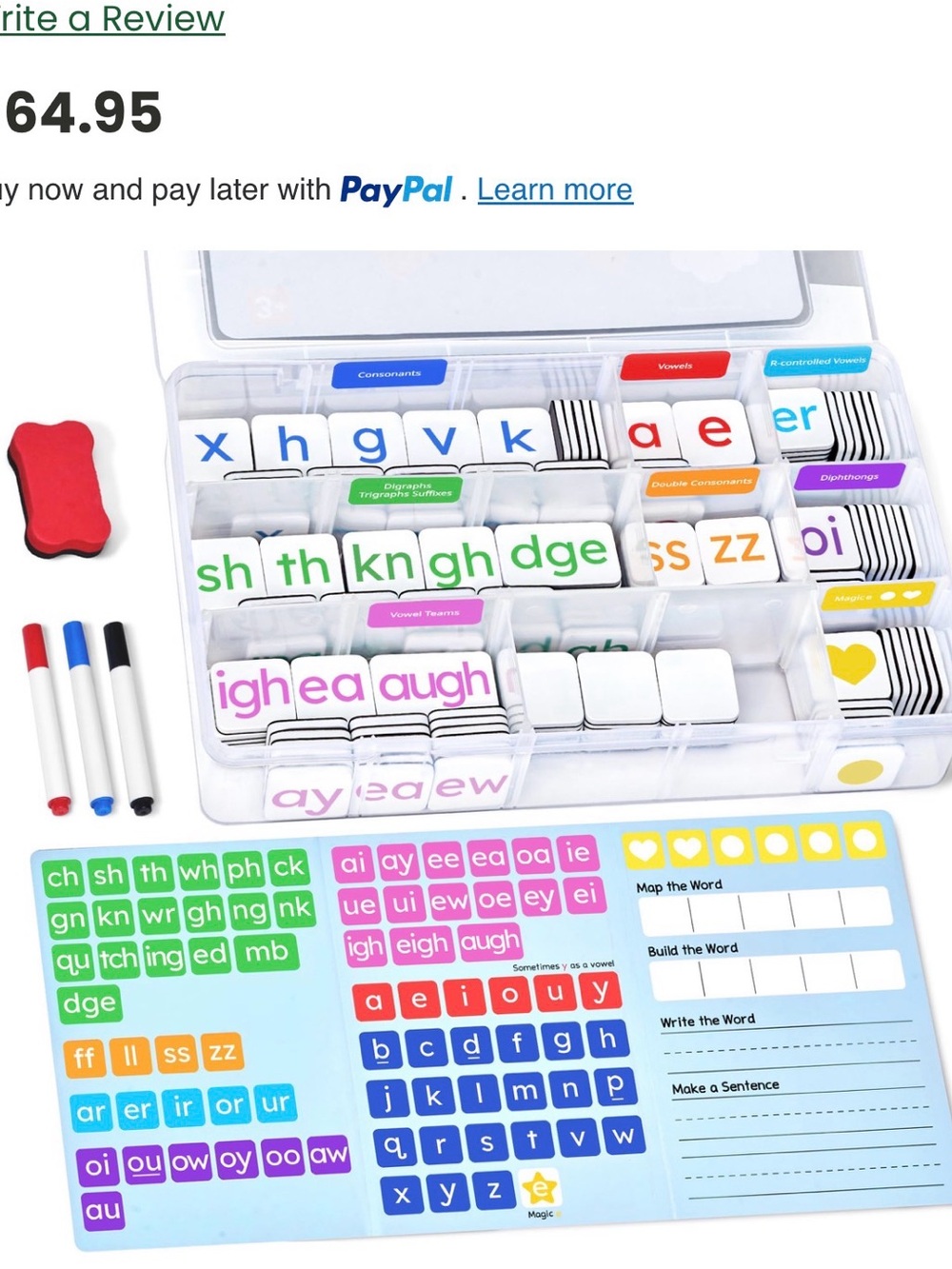 265 Phonics Magnetic letter tiles with learning board and marker set